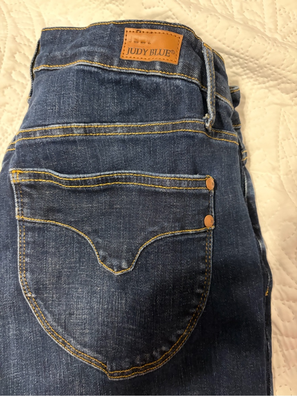 Judy Blue Indigo Denim Jeans with Yellow Stitching